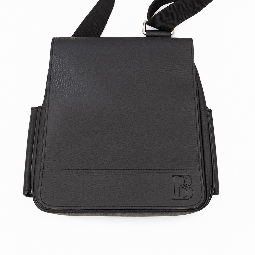 Buxano Black Pebbled Leather Crossbody Messenger Bag